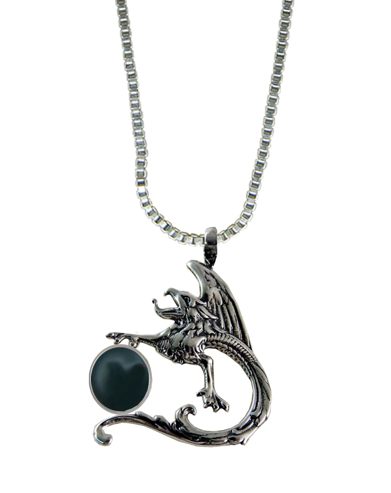 Sterling Silver Tattoo Dragon Pendant With Bloodstone